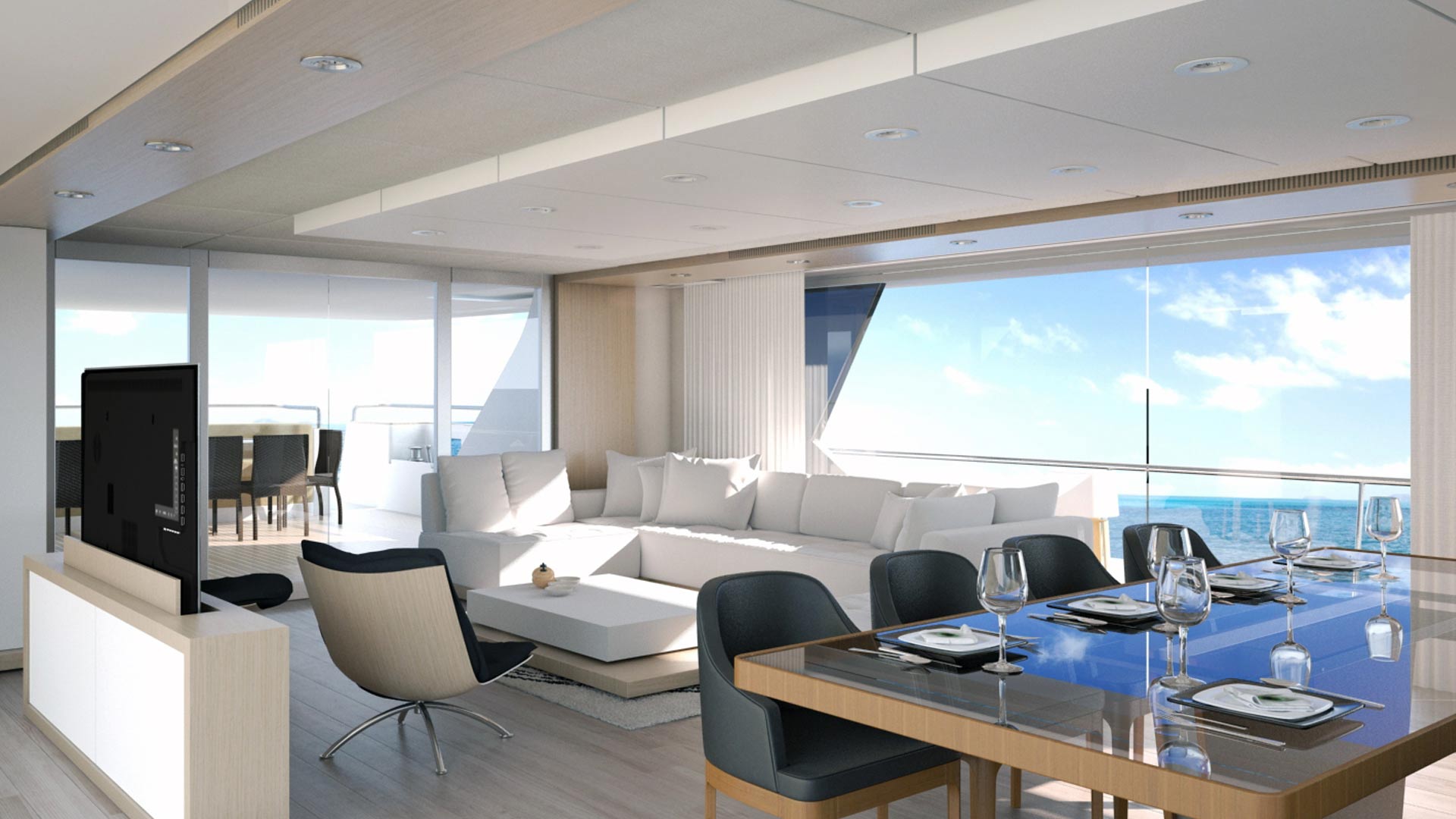 Luxi95,solar motoryacht,superyacht,luxury interiors,spacious dinette 