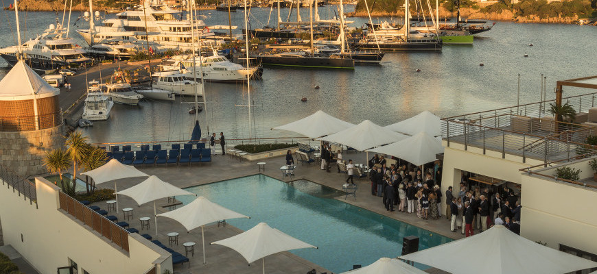 Welcome Cocktail Party set on the YCCS terrace,Luxi33,Loro Piana Superyacht Regatta, LPSR15, Cantiere Savona, ultimate solar motoryachts